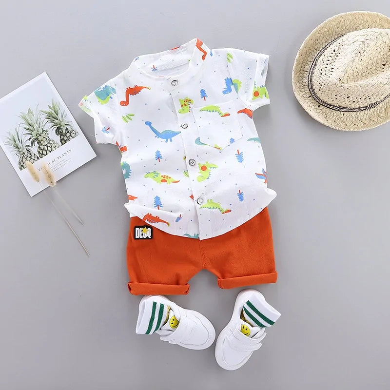 Cartoon Print Toddler Boy Set: Shirt + Pants