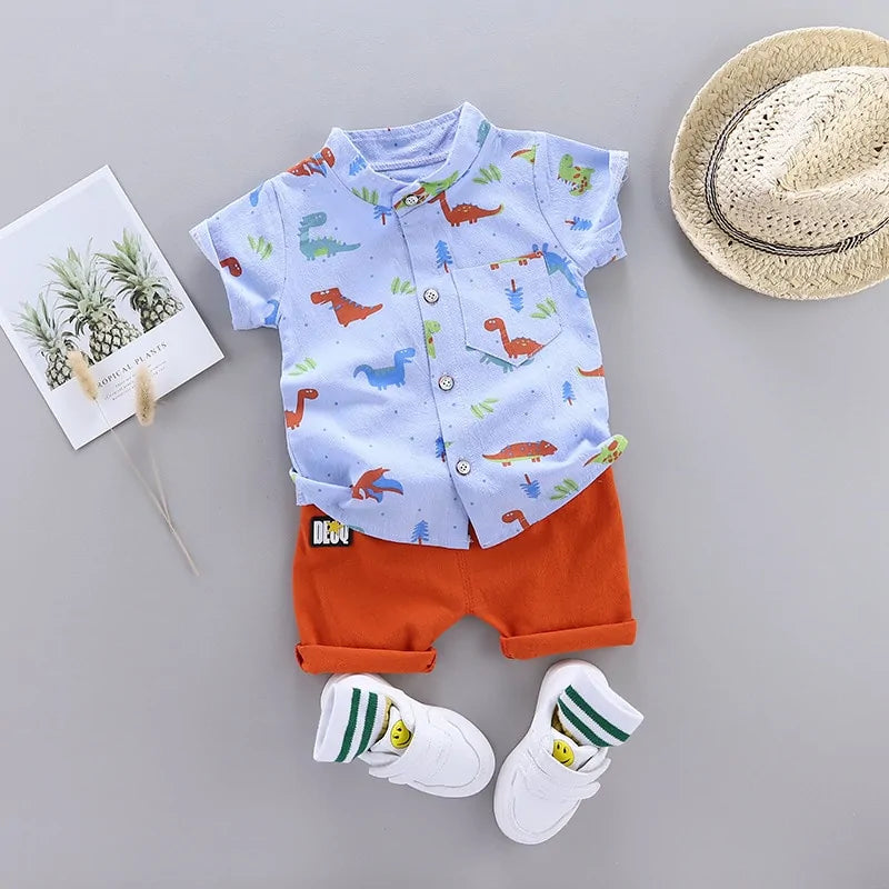 Cartoon Print Toddler Boy Set: Shirt + Pants