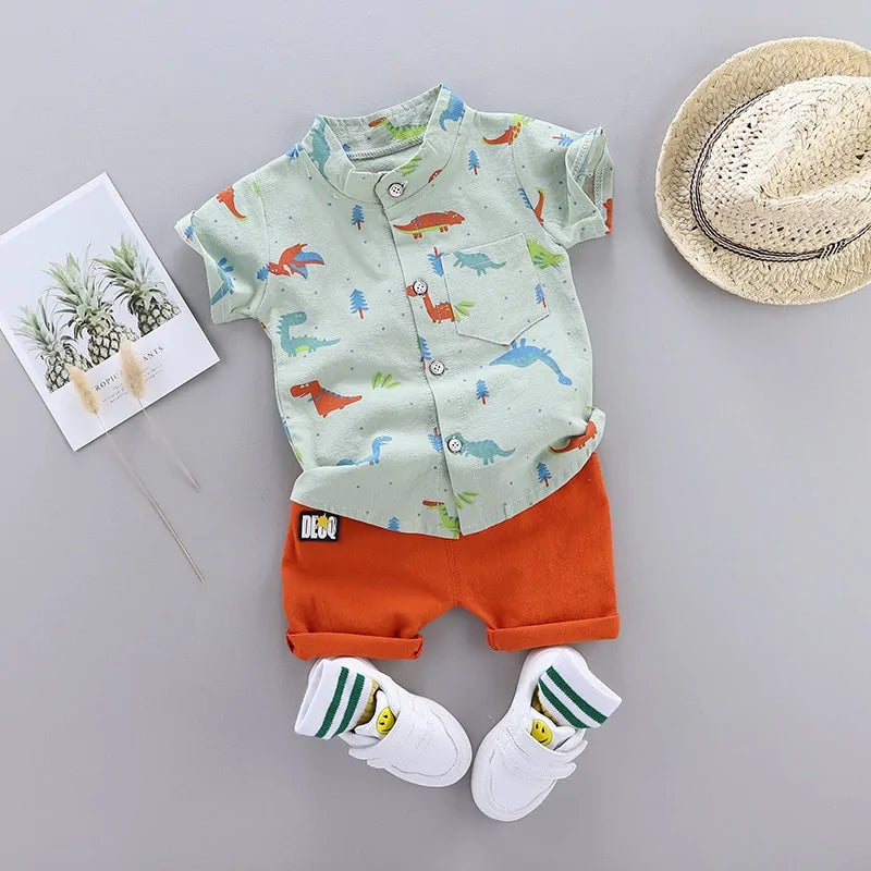 Cartoon Print Toddler Boy Set: Shirt + Pants